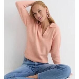 J Crew Womens Collared Johnny V-neck Sweater Supersoft Yarn Pink Size Medium